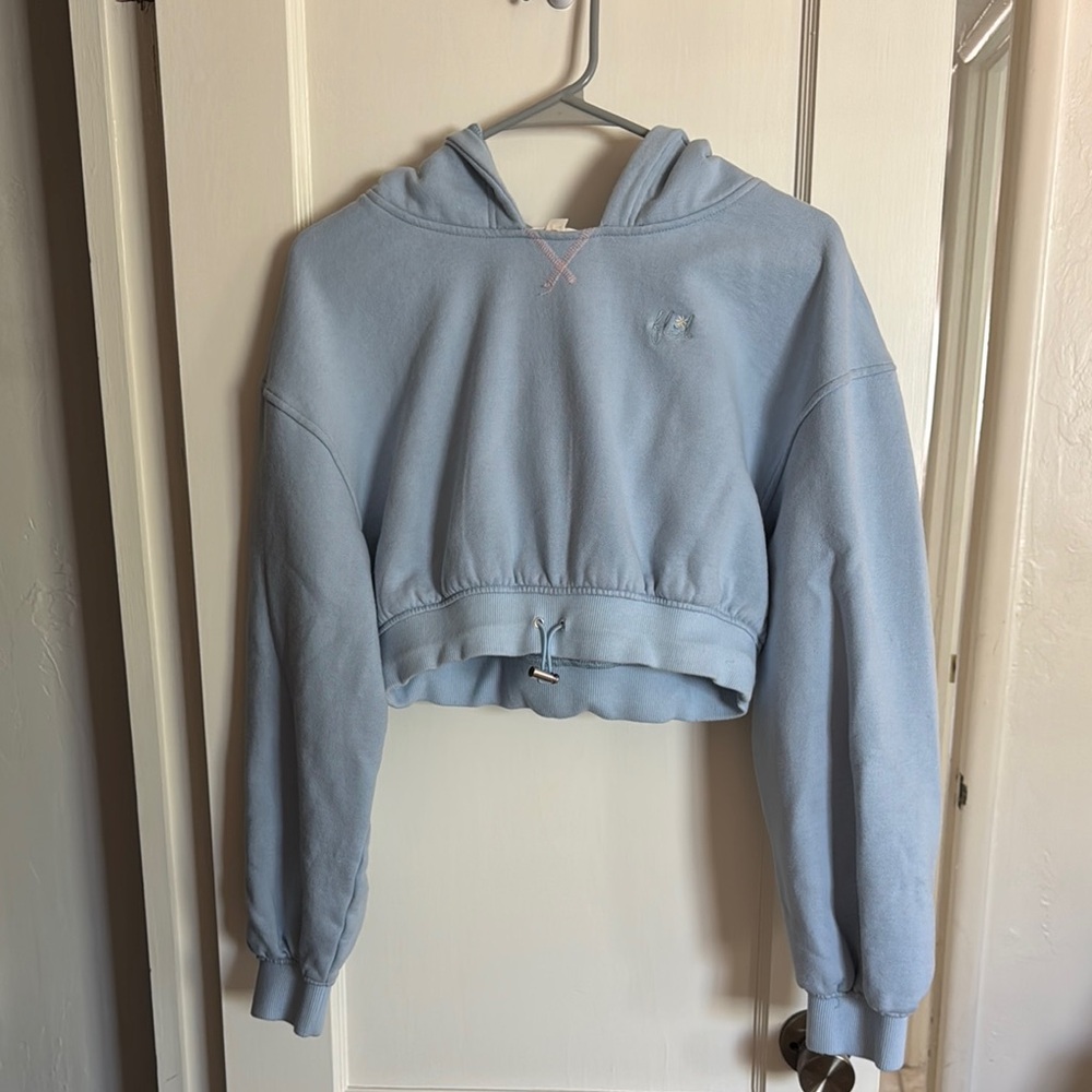 For Love & Lemons Light Blue Cropped Hoodie